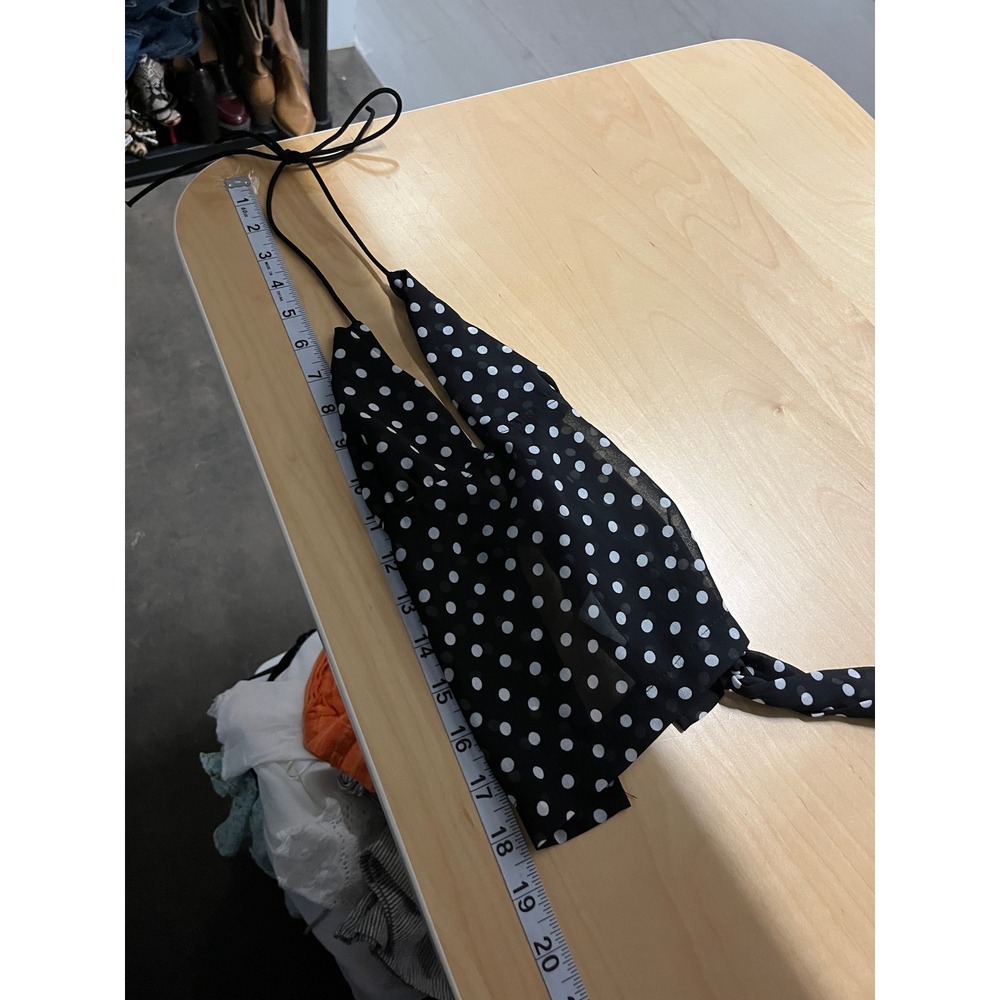 Y2K Babydoll Going Out Top Womens S Black Polka Dot Sheer Chic Minimalist - Picture 8 of 9